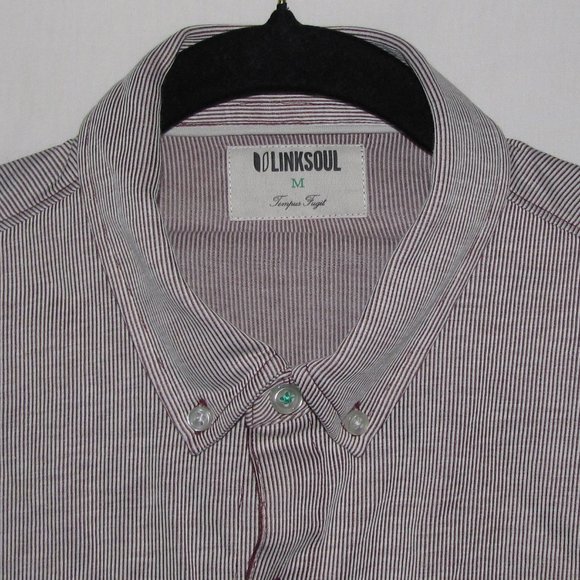 Mens' Linksoul Maroon White Striped Button Front Long Sleeve Shirt Size Medium - Picture 1 of 8